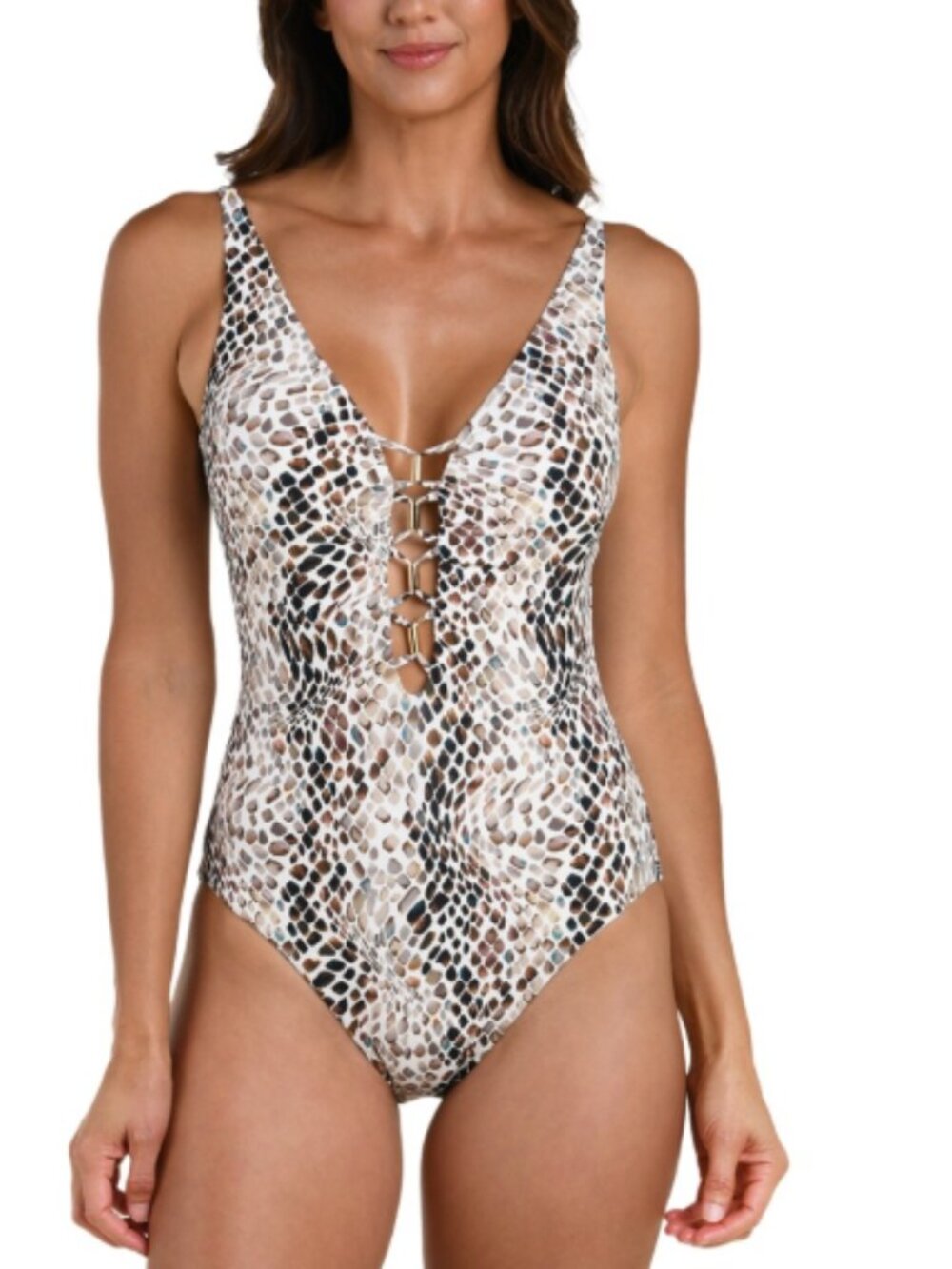 La Blanca Wild Whispers Plunge Neck One Piece Swimsuit Multicolor Size 12 12347